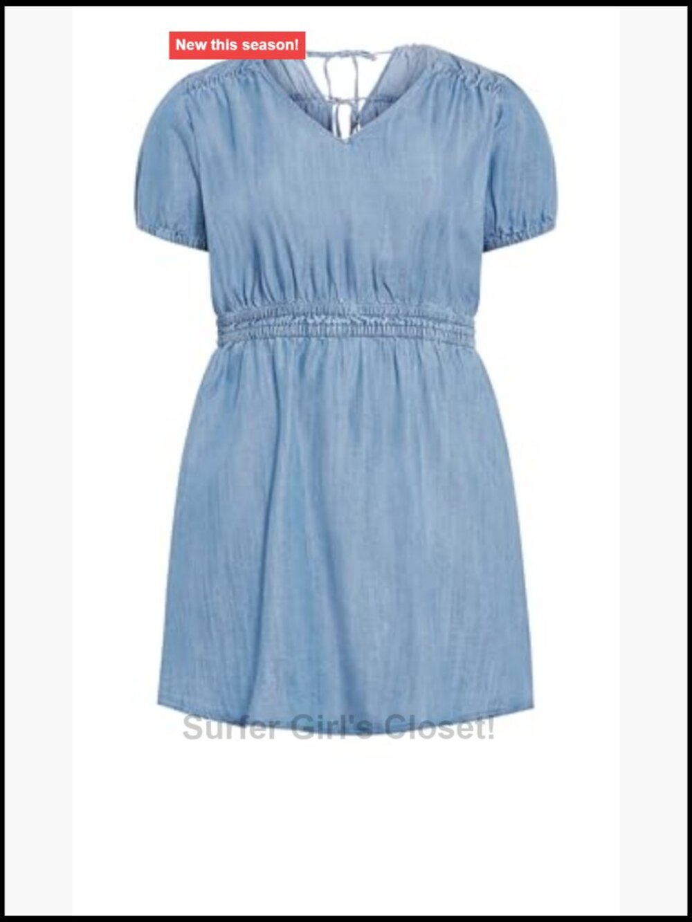 Plus Size A-Line Denim Mini Dress V-Neck Tie Back Short Sleeve - Picture 3 of 4